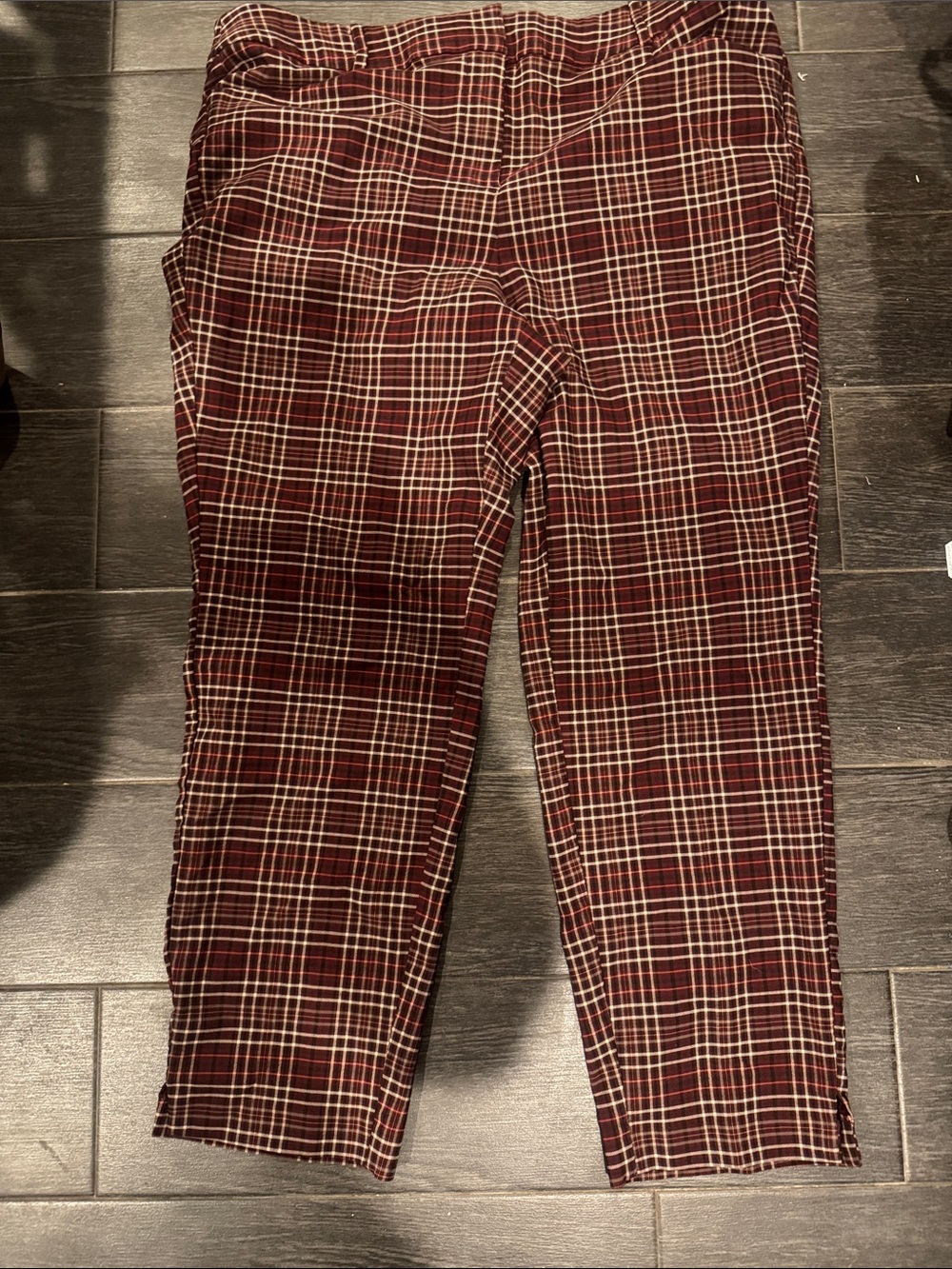 Womens Plaid Stretch Pants - Burgundy Plaid